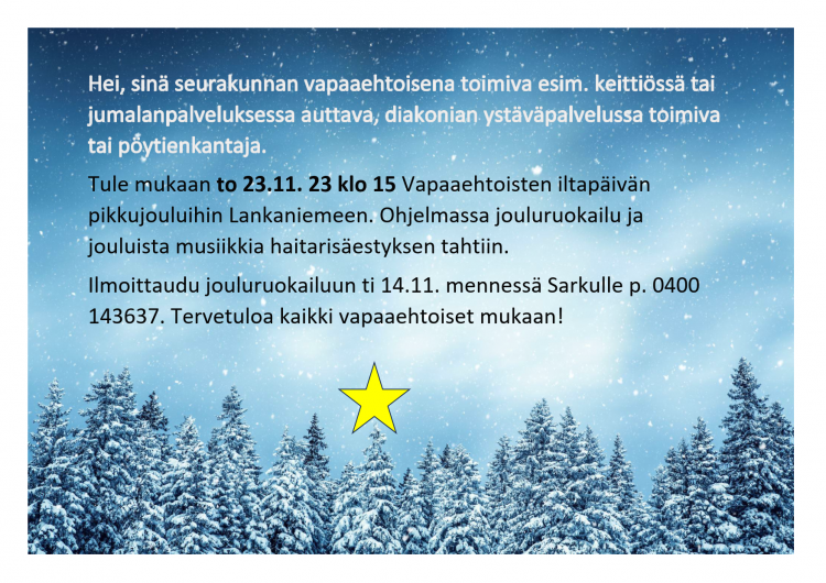 Tervetuloa kaikki seurakunnan vapaaehtoiset